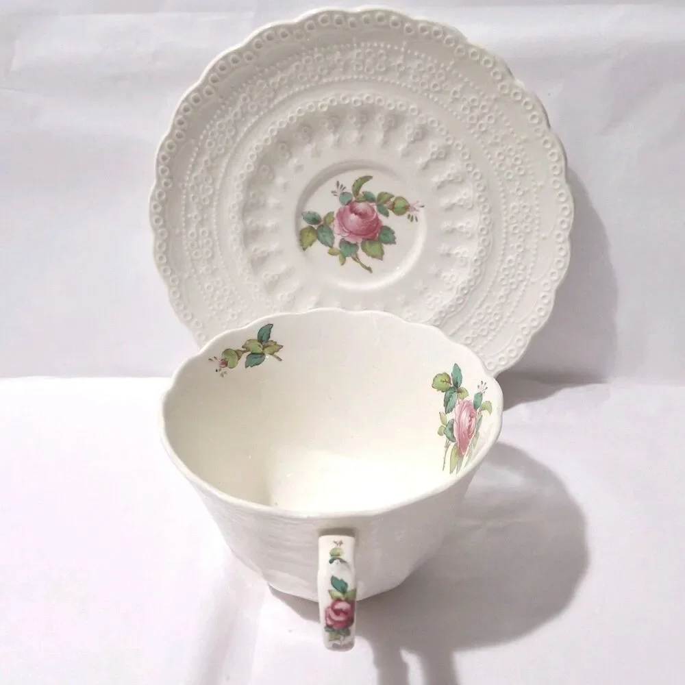 VTG Spode Copeland Billingsley Flat Teacup And Saucer Billingsley Rose Pink *